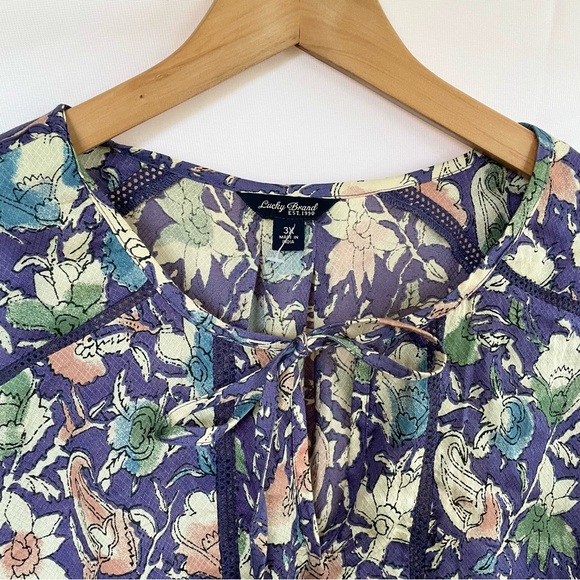Lucky Brand Blouse Long Sleeve Floral Purple Lavender 3x Career Top - Picture 2 of 10